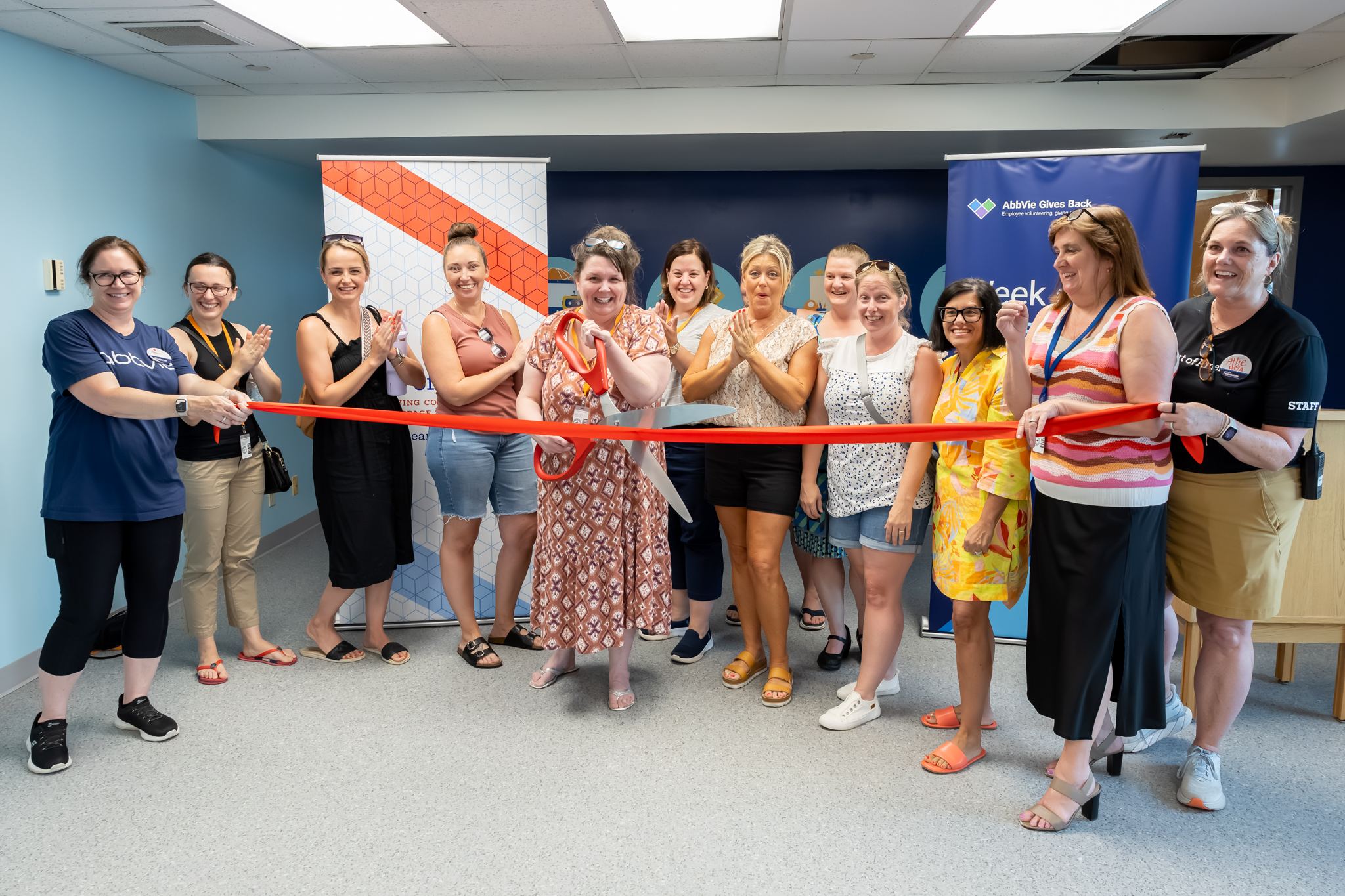 Teachers at the Jacob Hiatt STEAM Lab ribbon cutting ceremony