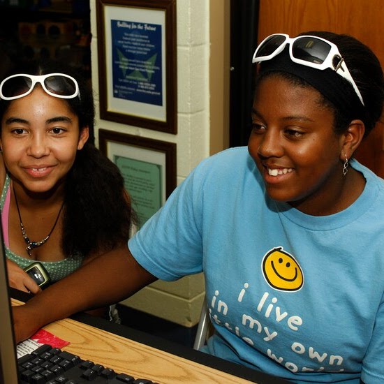 Students working in computer