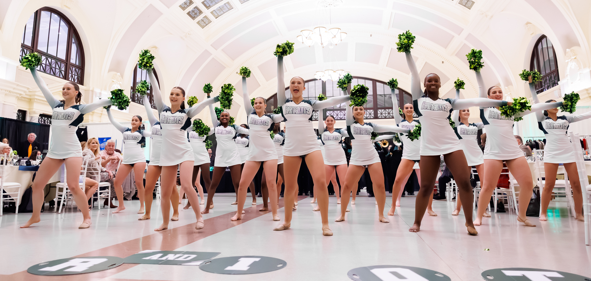 Burncoat High School cheerleaders perform at Union Station.