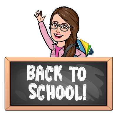  Ms. Waters' bitmoji waving hello holding a back to school sign