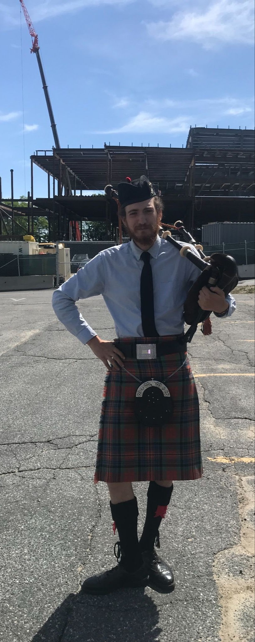 Doherty Highlander: Sam Gow ( alumnus) dressed as Higlander with bagpipes