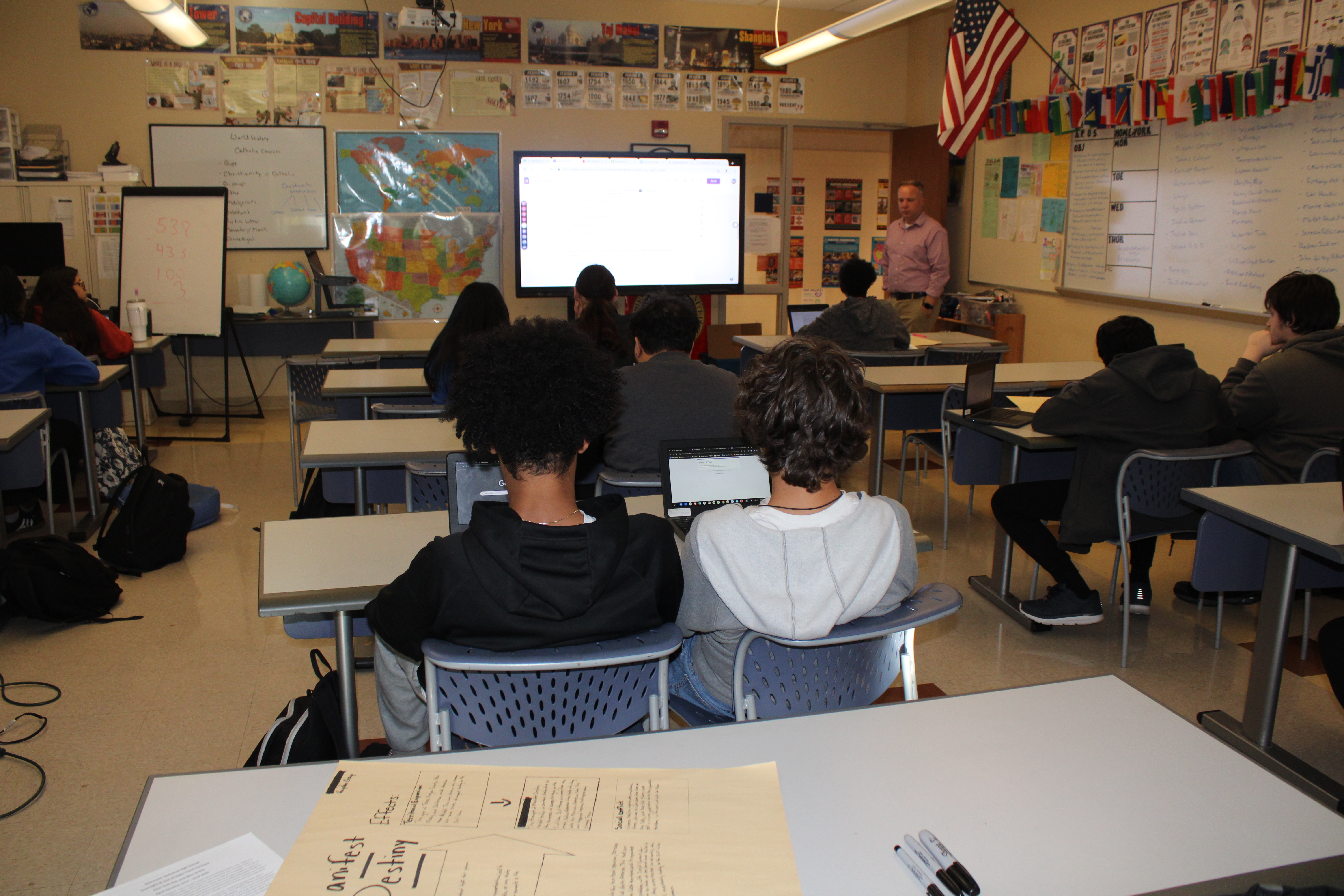 A history classroom during a presentation.