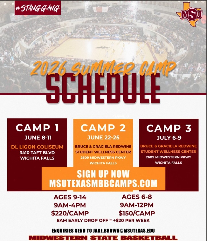 Summer camp schedule for 2026. Three dates listed: June 8-11, June 22-25, July 6-9. Details on each camp and how to sign up.