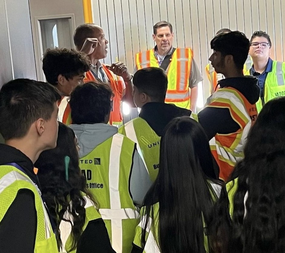 Students learning about careers at Dulles Airport