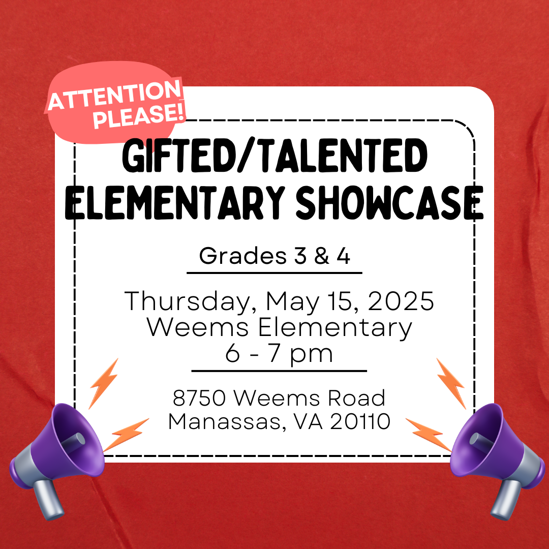 Showcase May 15, 2025 6-7 pm at Weems Elementary
