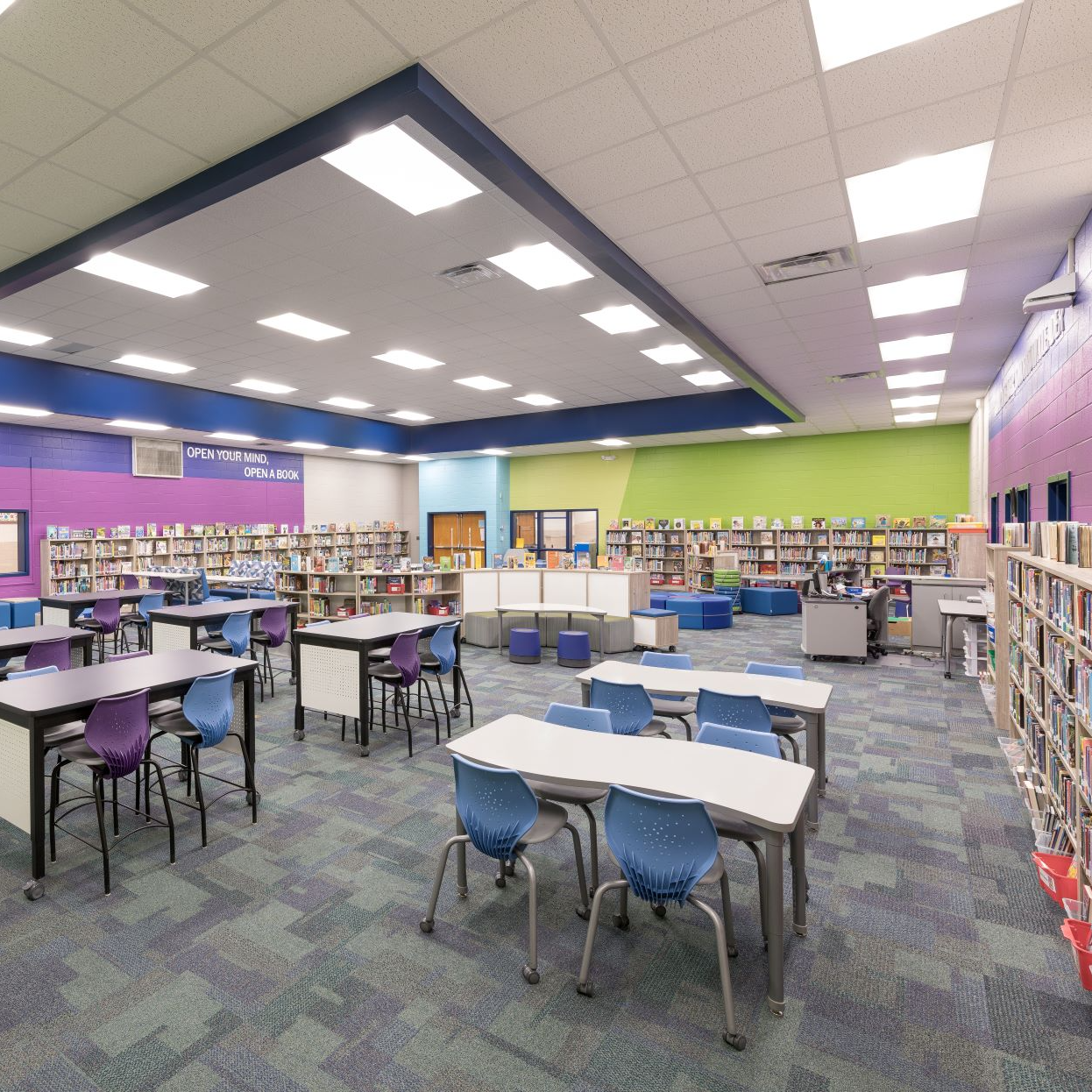 library with tables and bookshelves