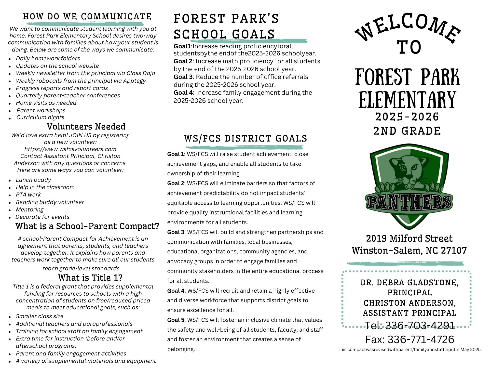 Parent Compact for 2nd Grade Page 1