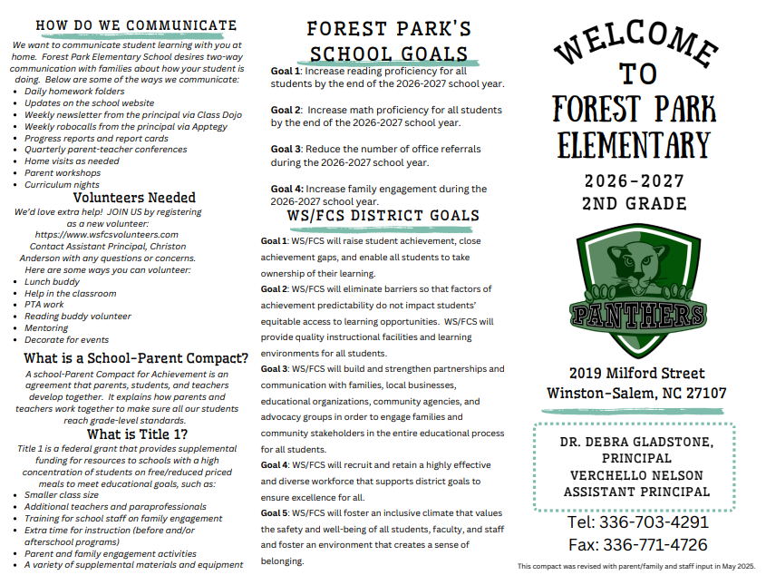 Parent Compact for 2nd Grade Page 1