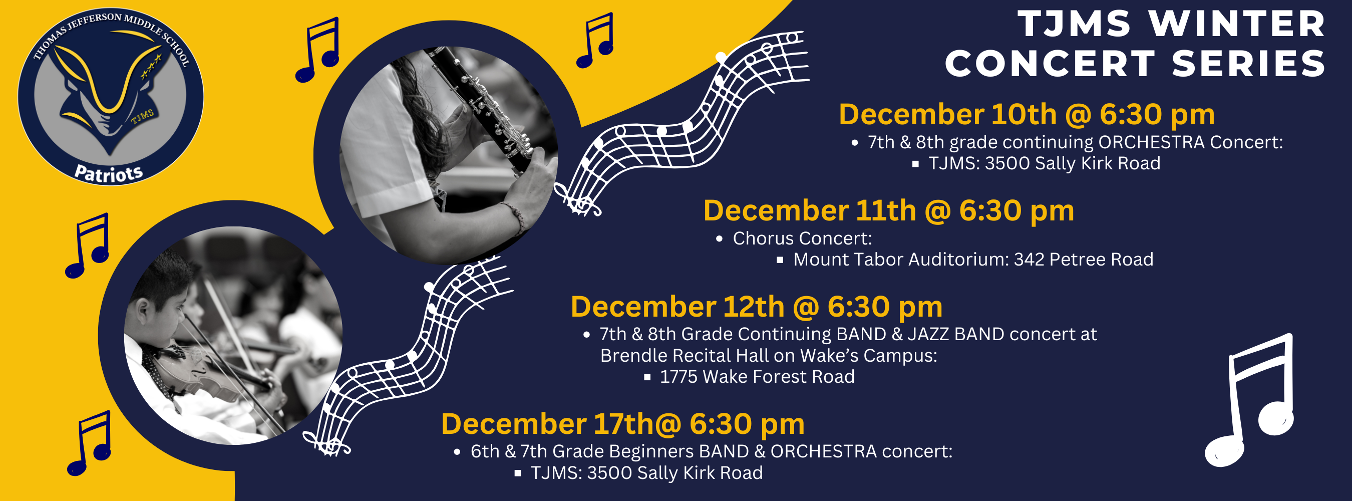 TJMS Winter Concert Series: Band, Chorus, and Orchestra