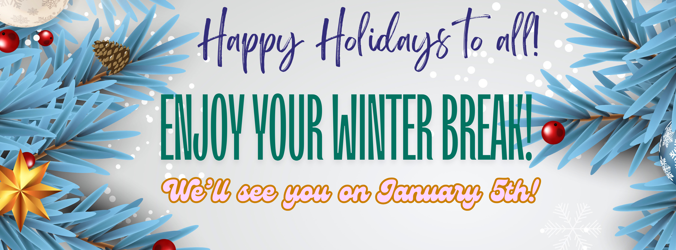 Happy Holidays!  See you on January  5th!