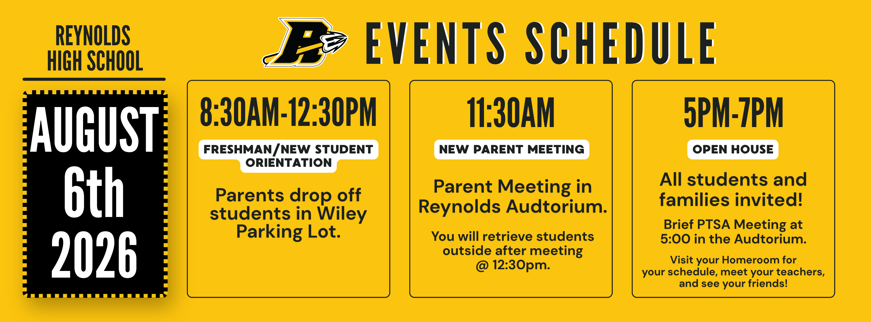 Orientation &amp; Open House schedule of events
