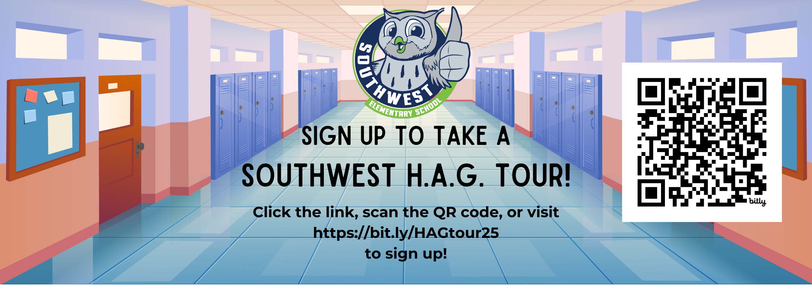 sign up for a Southwest H.A.G tour by scanning qr code or visiting bit.ly/HAGtour25. HAG is all caps and tour is all lowercase. Bit.ly are case sensitive