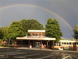 Rainbow outside of a school