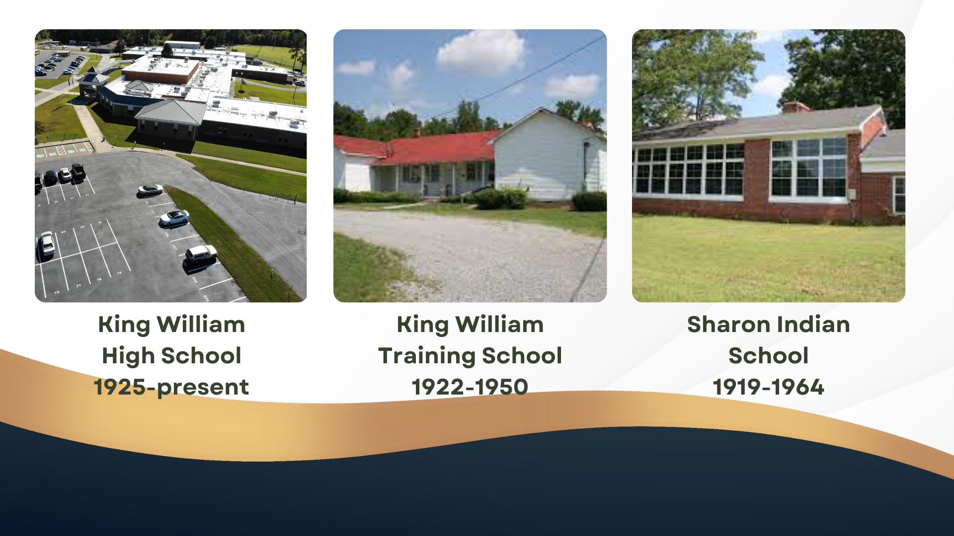 COllage of pictures of historical schools in King WIlliam