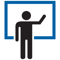 persons shape in front of a white board icon