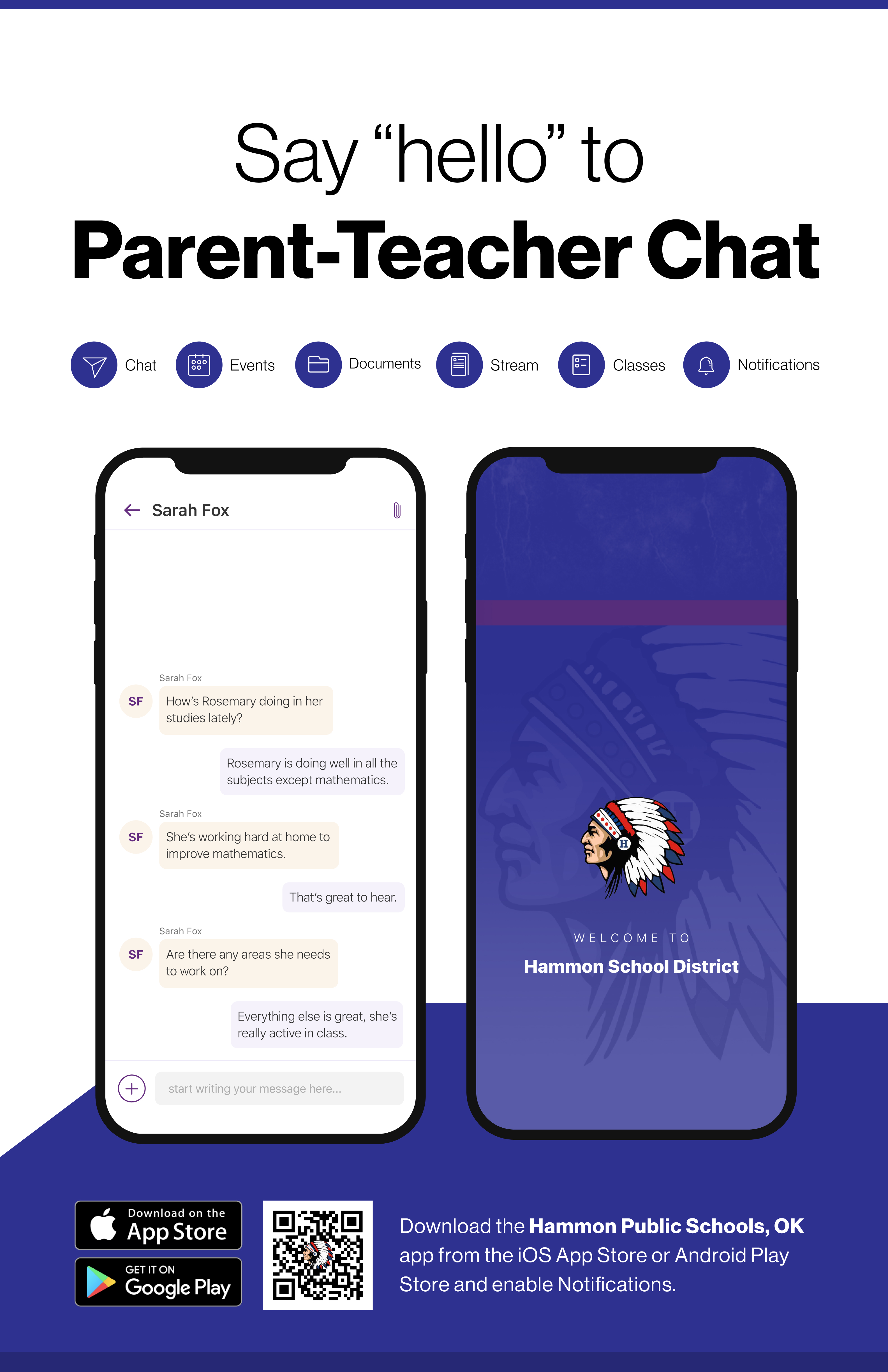 Say hello to Parent-Teacher chat in the new Rooms app. Download the Hammond Public Schools app in the Google Play or Apple App store.