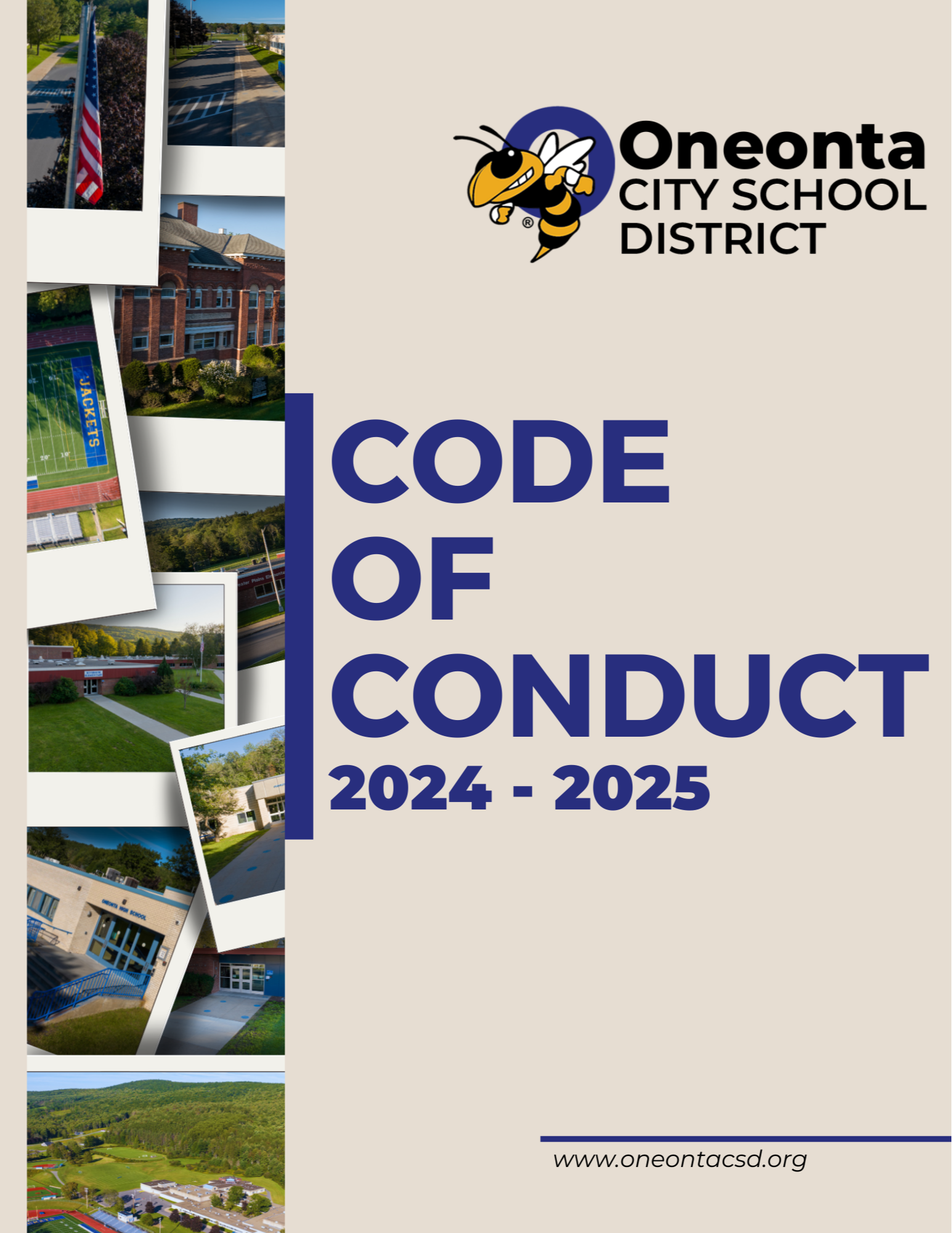 Blue words on tan background that reads  "Code of Conduct 2023-2024"