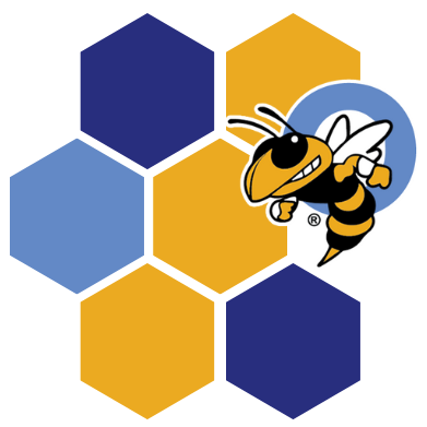 blue and yellow honeycombs with the Oneonta yellowjacket logo