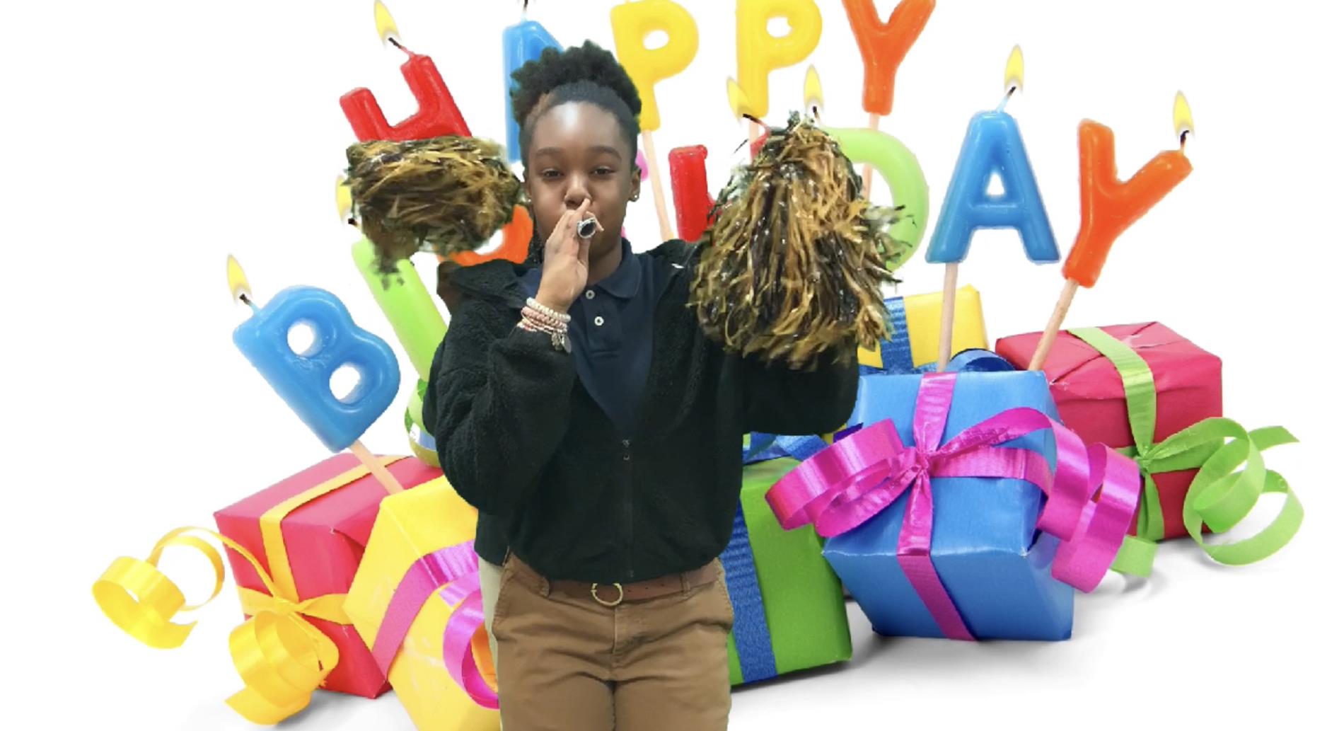 Girl with Happy Birthday background