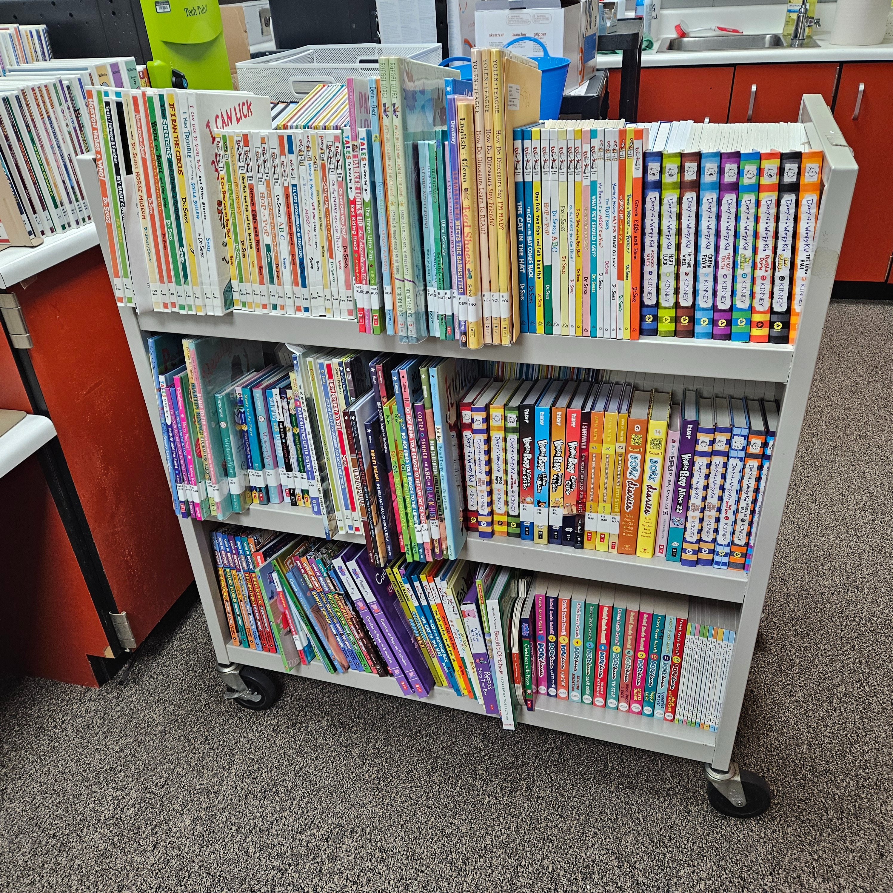 New books ready to add to the library collection.