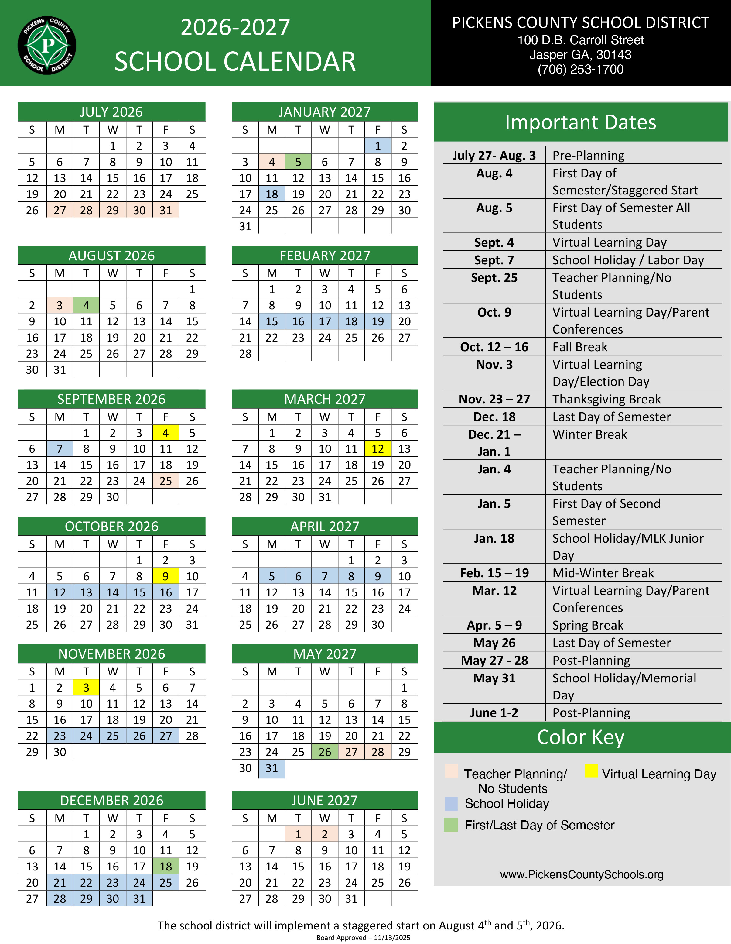 2026-2027 School Calendar