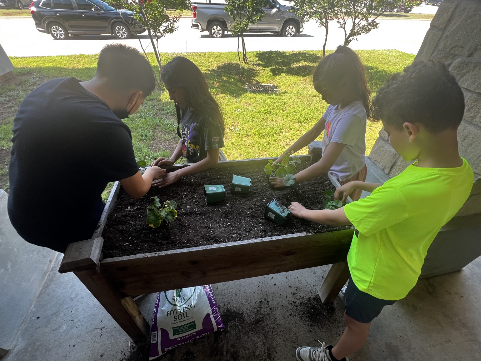 ES2S student plating flowers