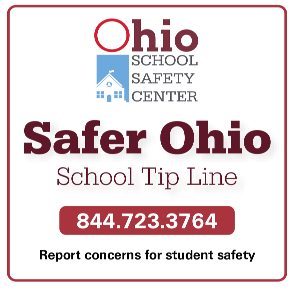 Safer Ohio School Tip Line 844.723.3764 report concerns for student safety