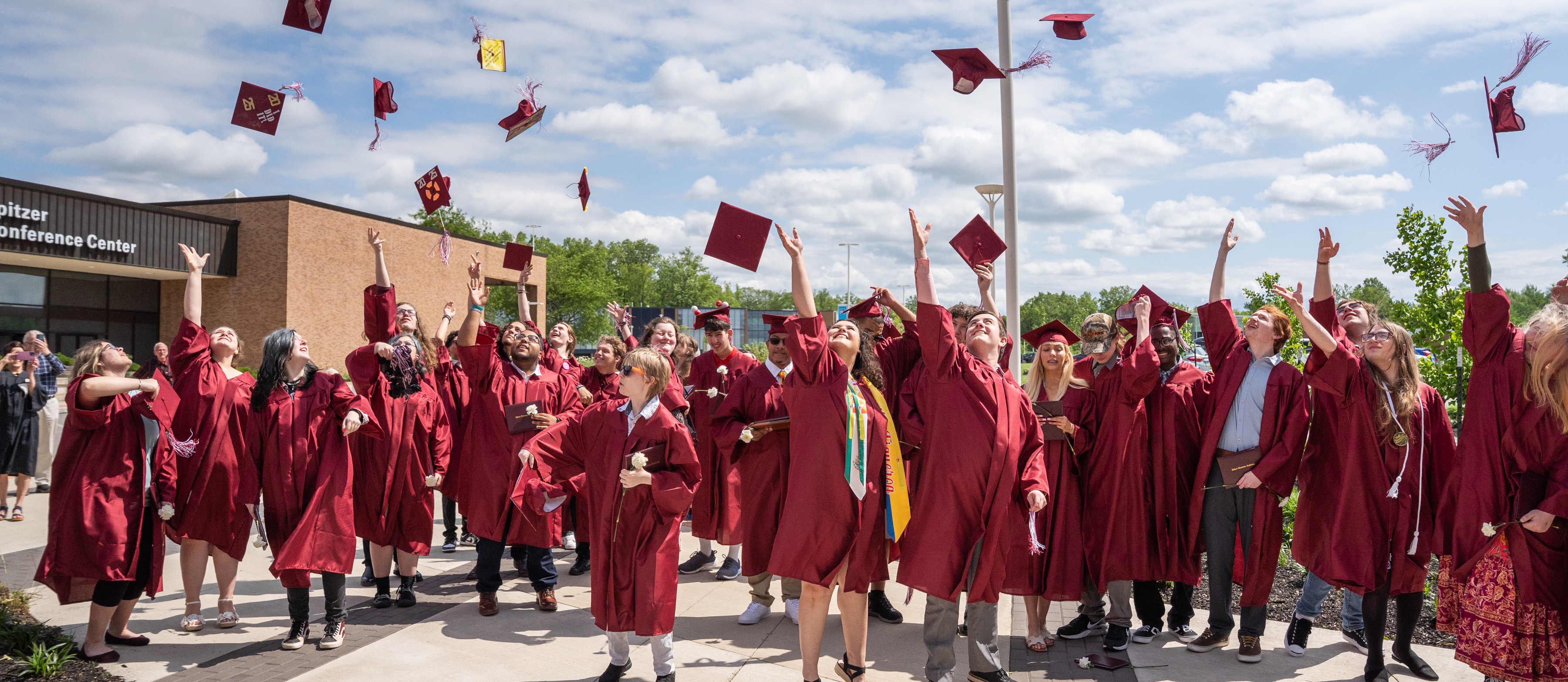 Senior cap toss at graduation