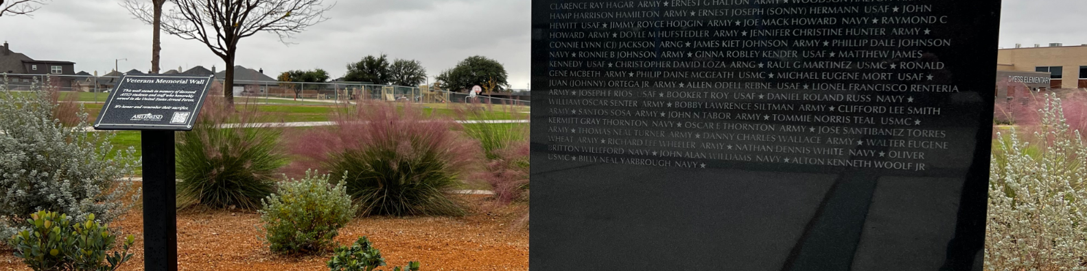 A photo of the Veterans Memorial Wall