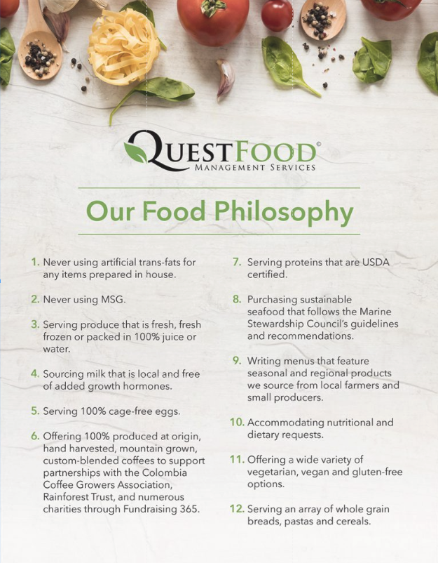 Quest's food philosophy