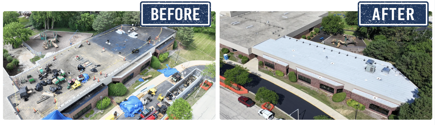 Before and after photo of a roof