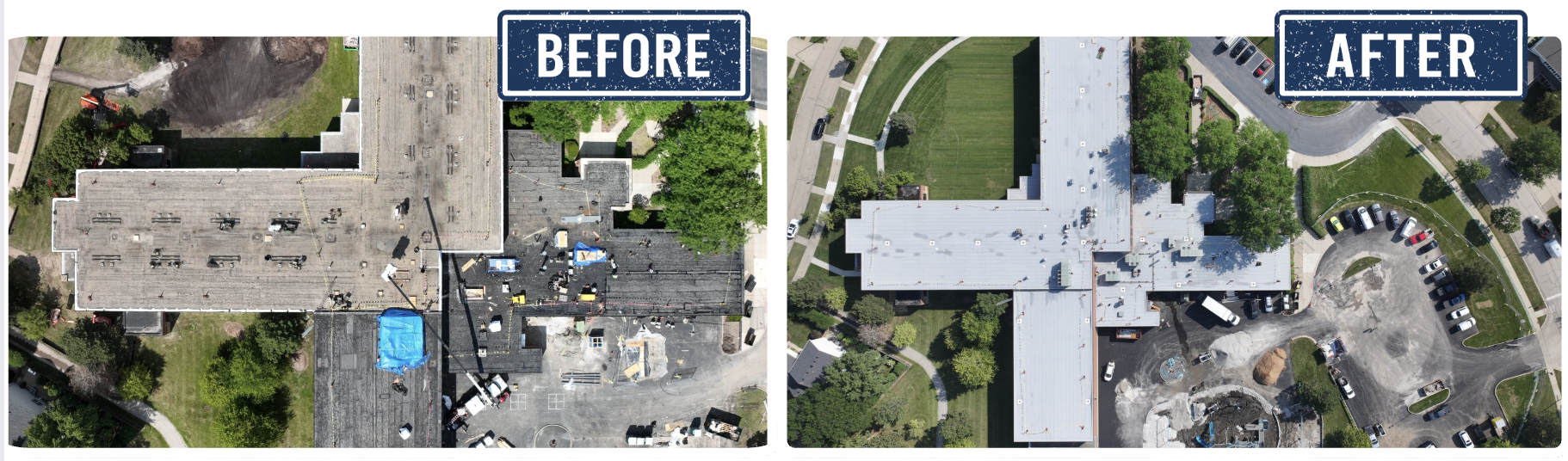 Before and after of a roof