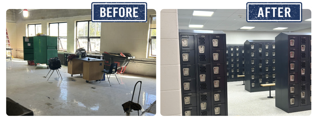 Before and after locker room photos