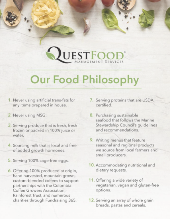 Quest Food Philosophy infographic