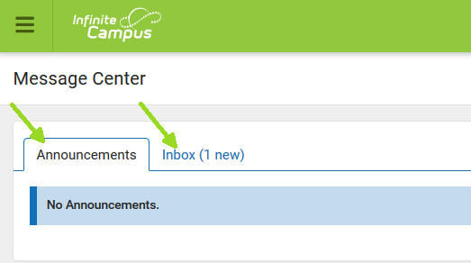 Infinite Campus Announcements Window