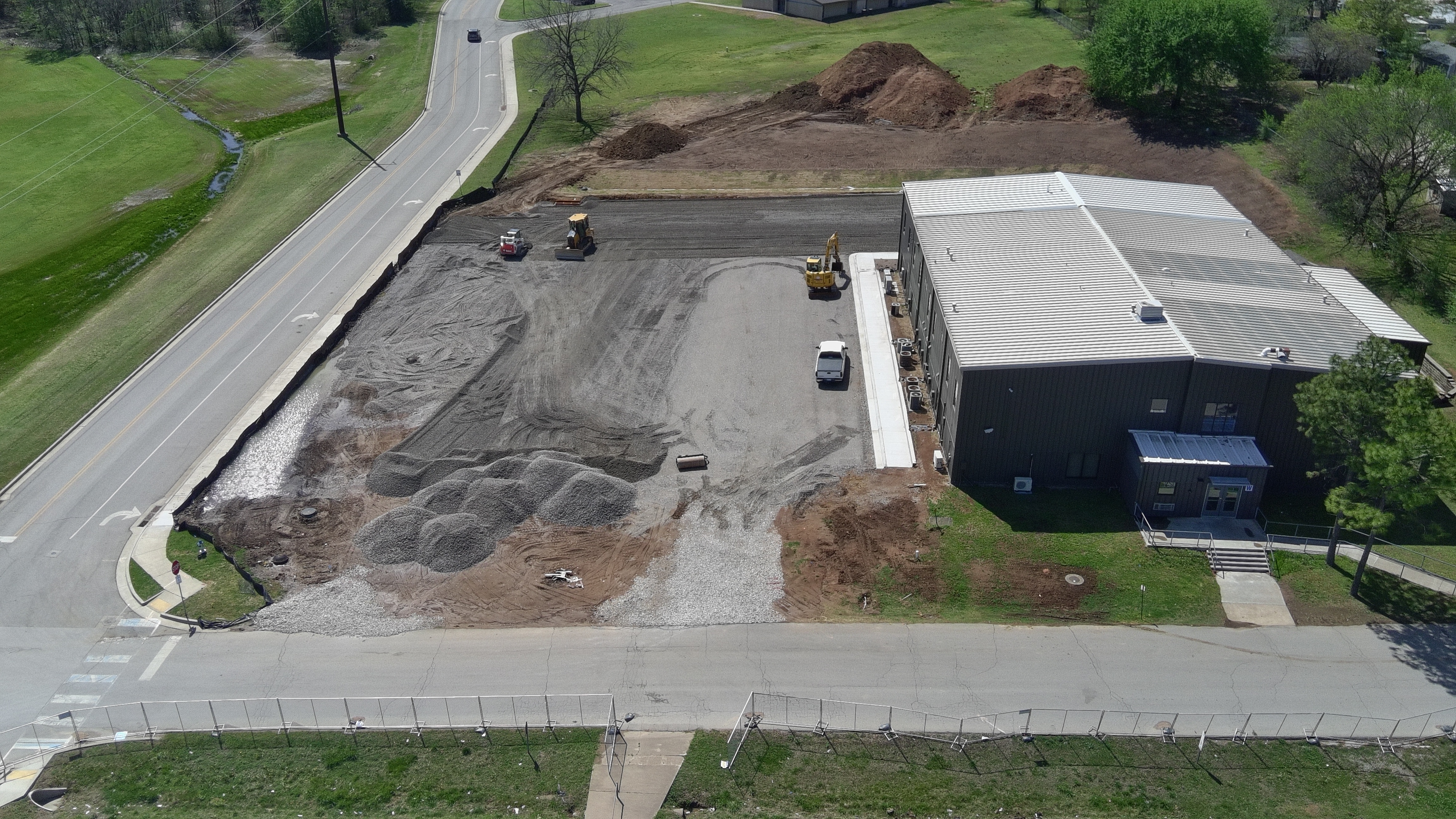 Progress on the new parking lot east of the Varsity Bldg