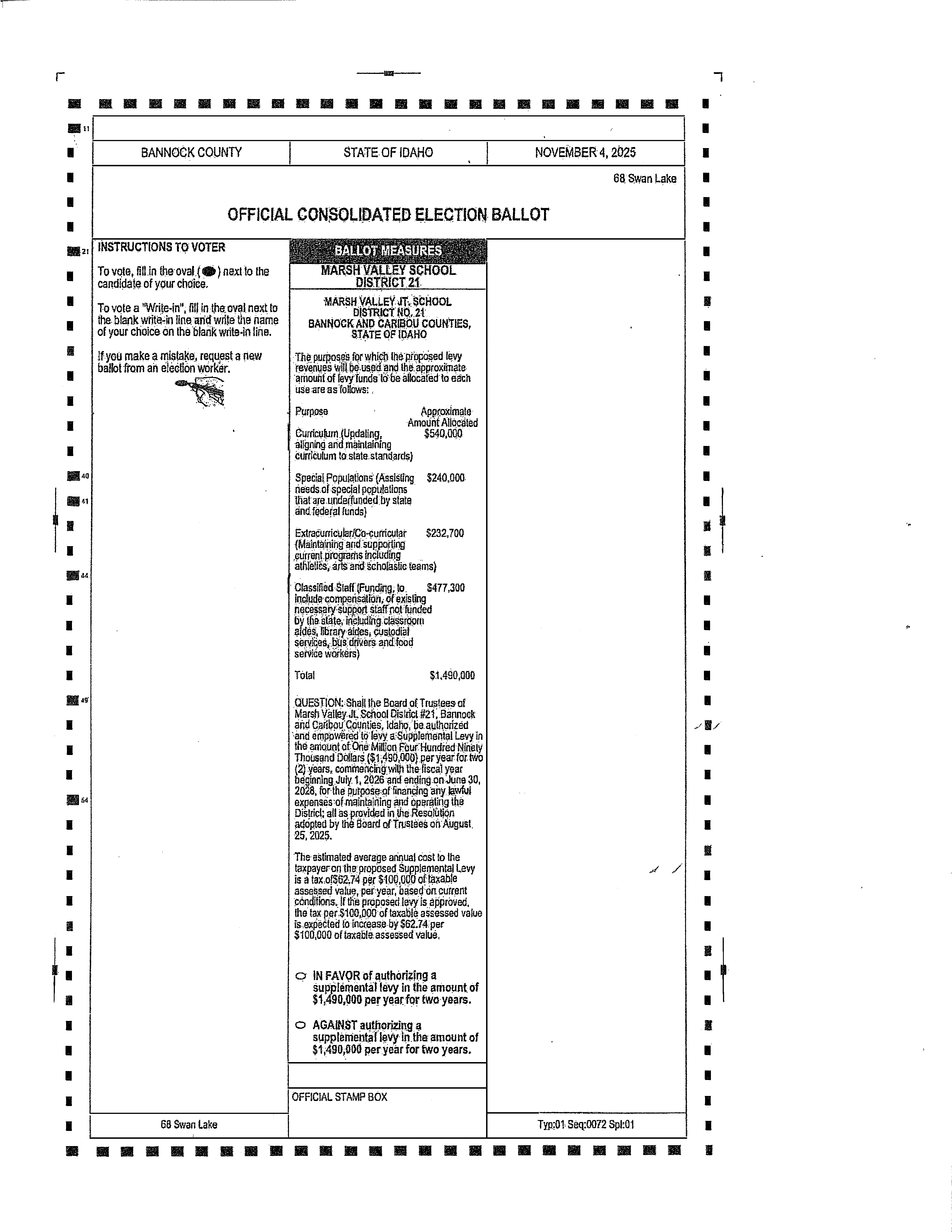 2025 Nov Ballot w/ Levy
