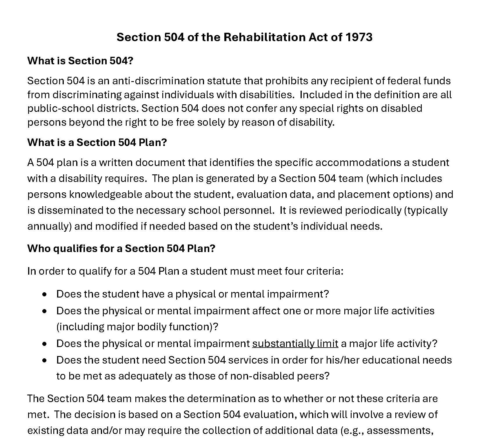 Section 504 of the Rehabilitation Act of 1973