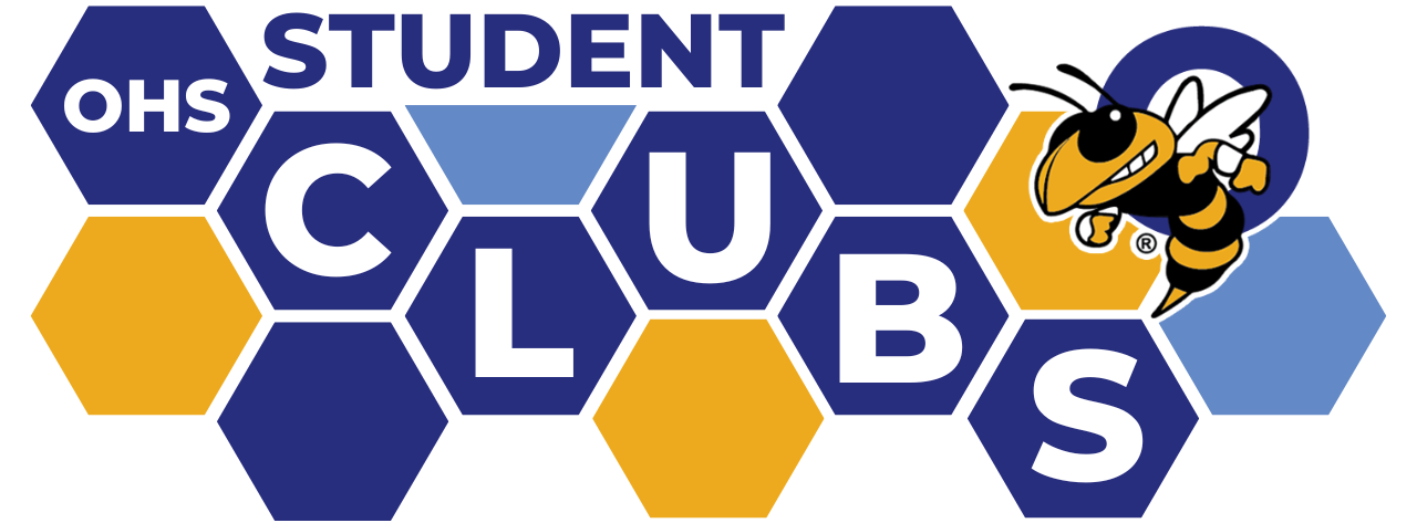 Blue and yellow Honey Combs that spell Student Clubs