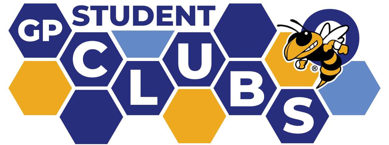 Blue and Yellow honey combs that spell GP Student Clubs
