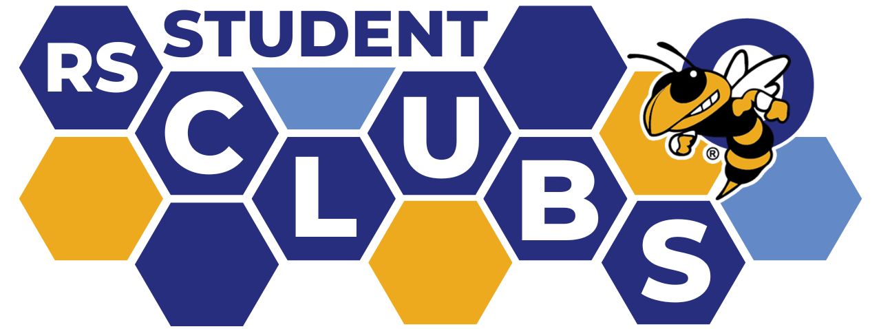 Blue and yellow Honey Combs that spell RS Student Clubs