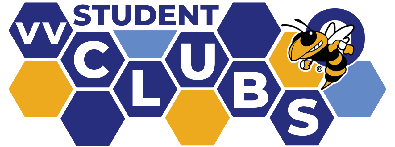 Blue and yellow Honey Combs that spell VV Student Clubs