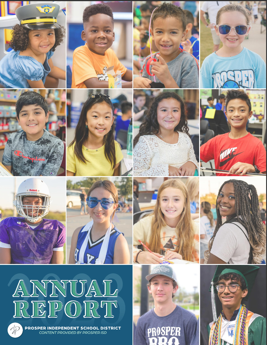 2023 Annual Report Cover with Students from every grade