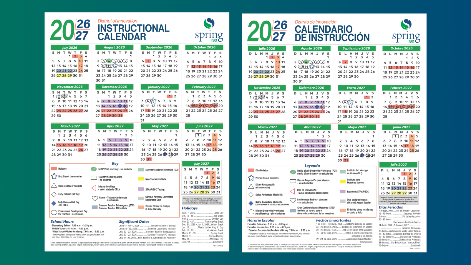 Spring ISD Board of Trustees approves 2026-27 instructional calendar
