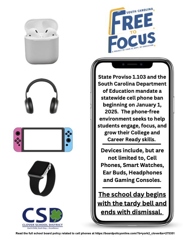 Free to Focus Flyer about No Cell Phones in School