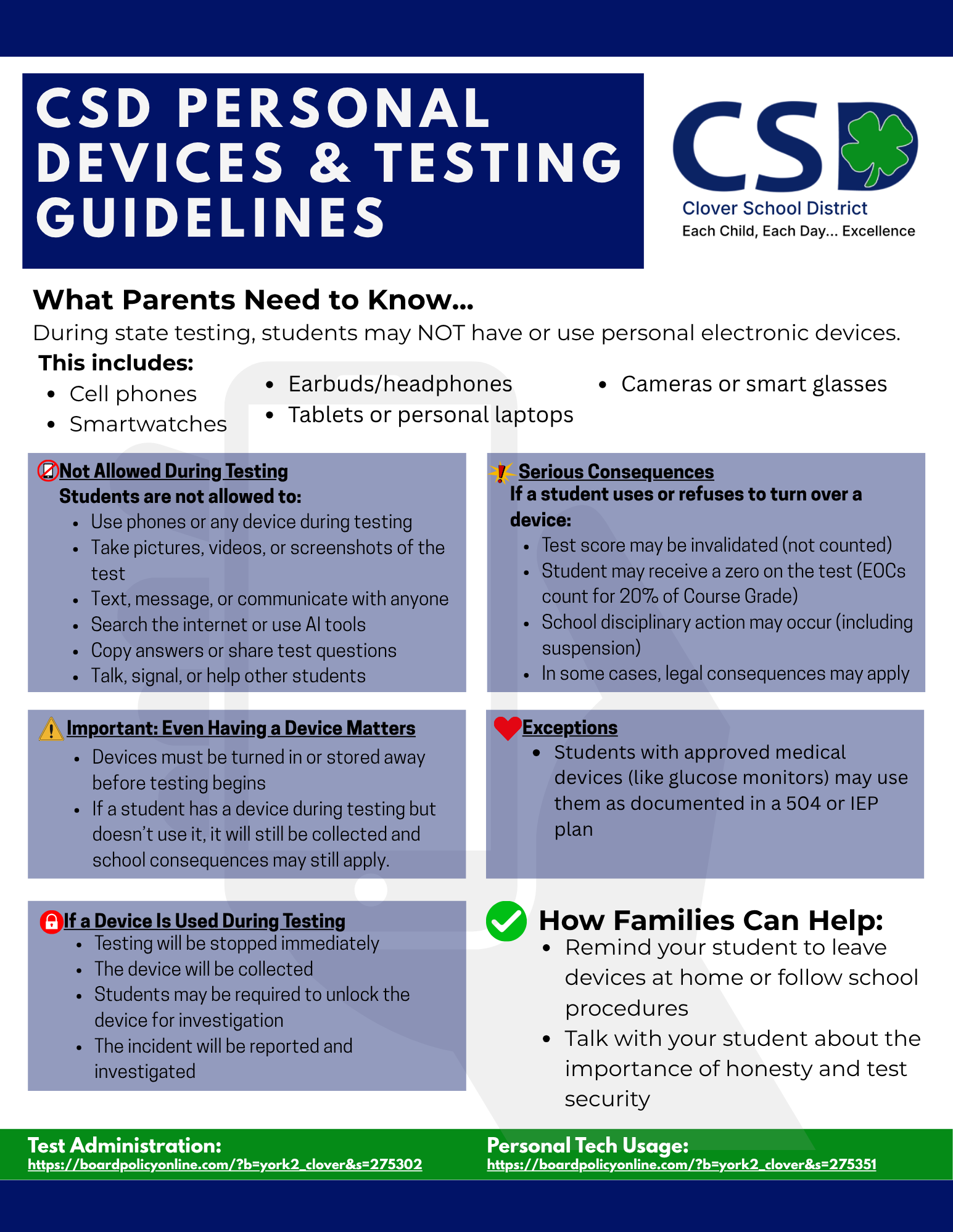 Flyer about Technology Use during Testing