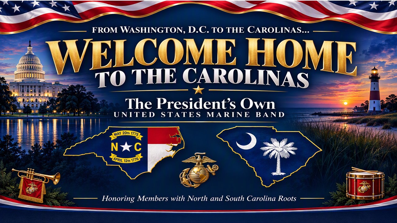 WELCOME HOME BANNER FOR US MARINE BAND MEMBERS WITH ROOYS IN THE CAROLINAS