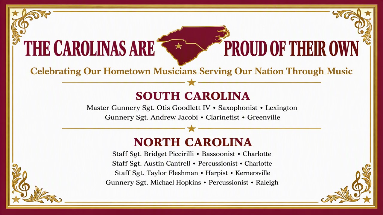 THE CAROLINAS ARE PROUD OF THEIR OWN.  NAMES OF THE SIX MUSICIANS FROM THE CAROLINAS