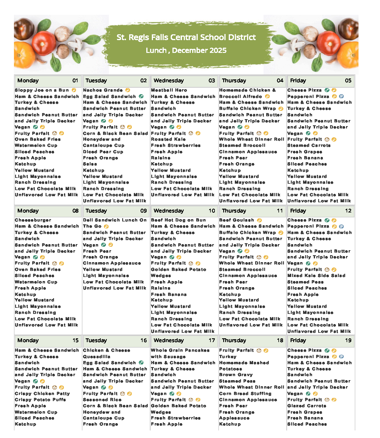 December 2025 9-12 lunch menu page 1