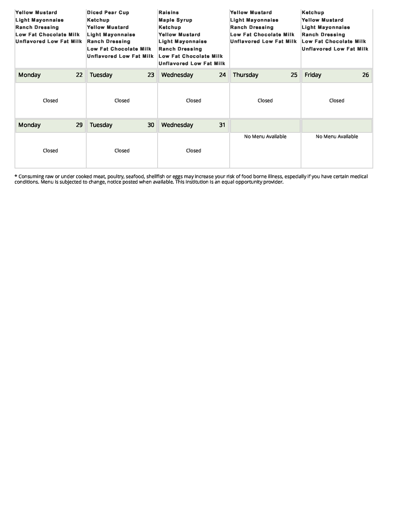 December 2025 9-12 lunch menu page 2
